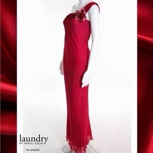 Laundry by Shelli Segal One Shoulder Ruffle Y2k Side Maxi Dress Size 12 Silk